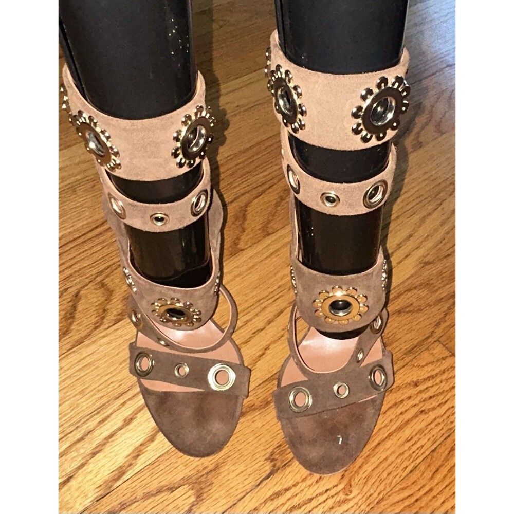 Blumarine Made In Italy Brown Suede Strappy Heels with Metal Studs US 7.5 / 37.5 - Picture 8 of 13